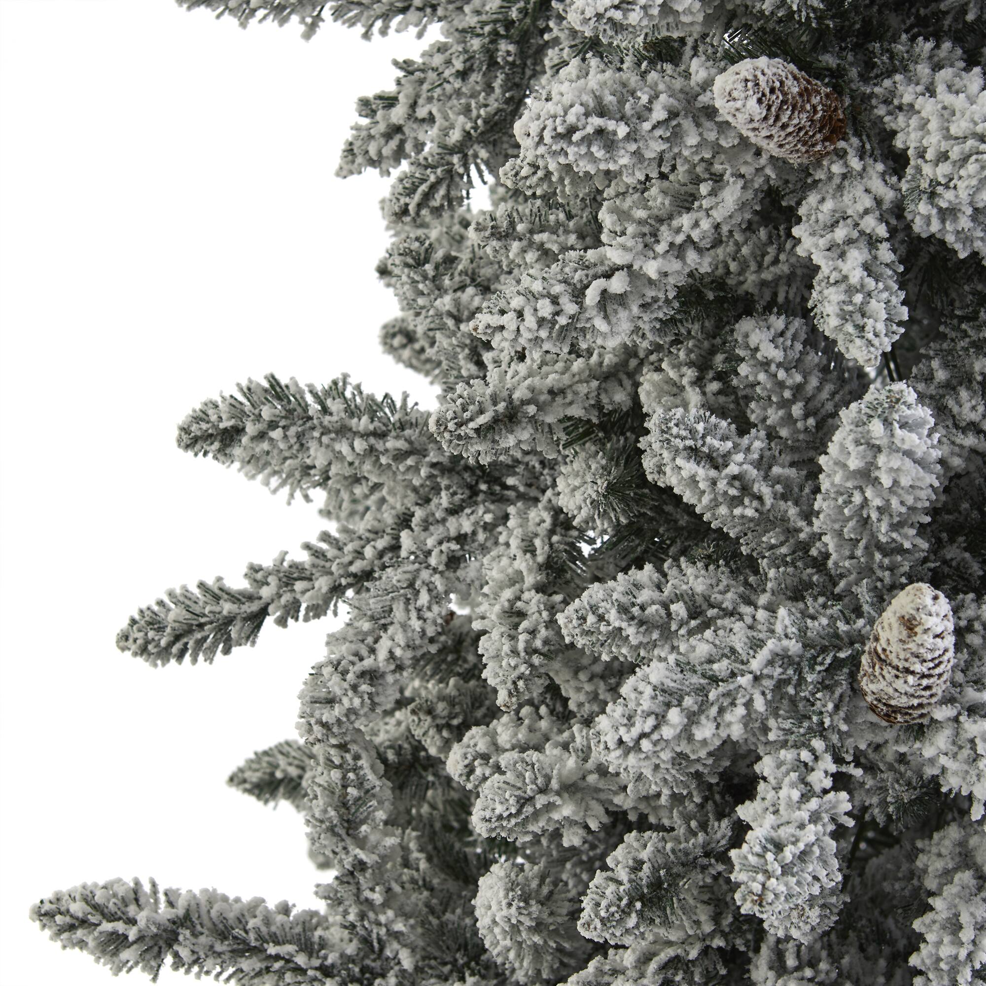 7.5ft. Pre-Lit Flocked Livingston Fir Artificial Christmas Tree with Pinecones and Clear Warm LED Lights